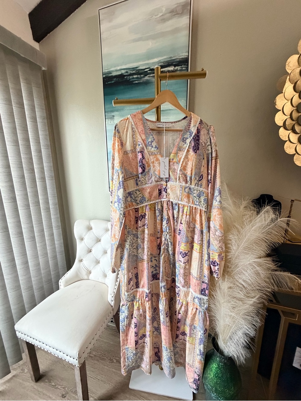 NWT Petal & Pup Ariella Maxi Dress Medium Patchwork Boho Cottagecore Floral - Picture 2 of 7